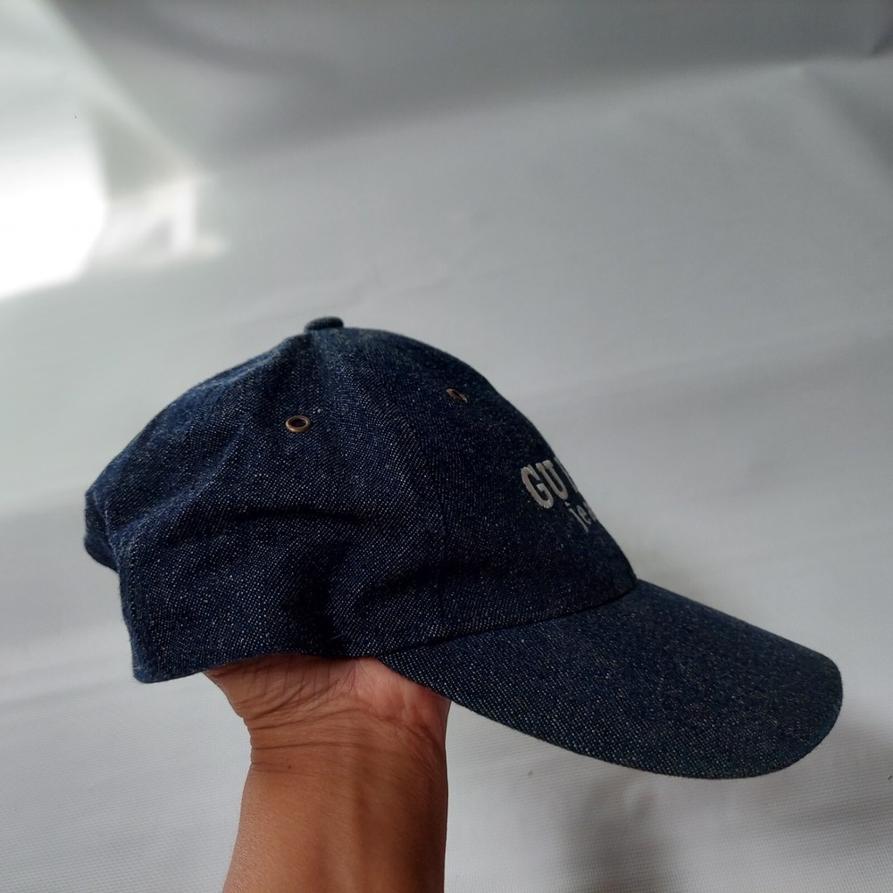 GUESS Women Baseball Cap OS Blue Retro Embroidered Logo Denim Snapback Hat - Picture 6 of 7